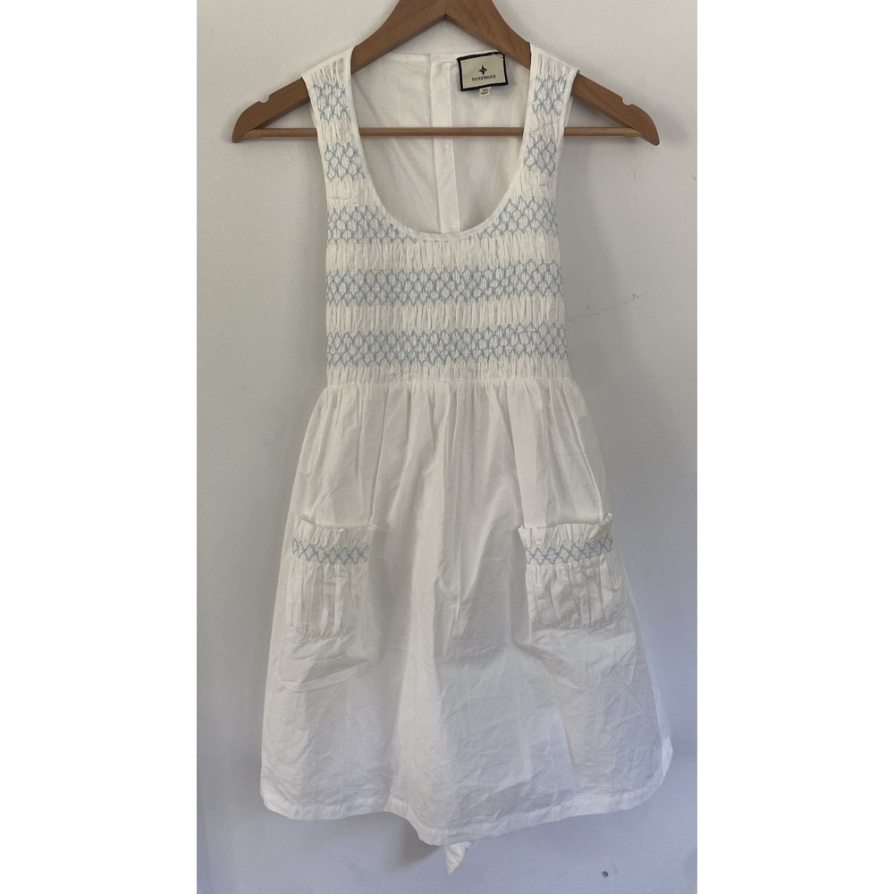 Tuckernuck Susannah Smocked Mini Dress XS White NWT Coastal Preppy Cottage
